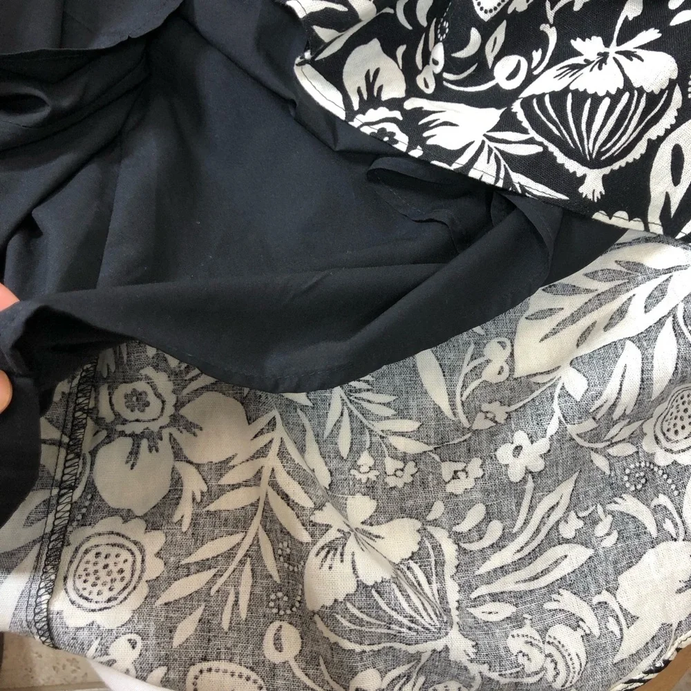 Maggy London Linen Blend Black Cream Floral Halter Pockets Lined Midi Dress 10 - Picture 12 of 16